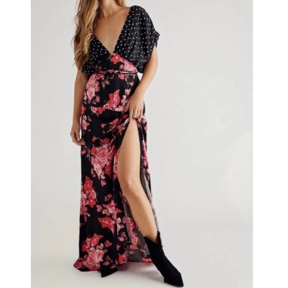 Free People Juniper Maxi Dress Floral Polka Dot
